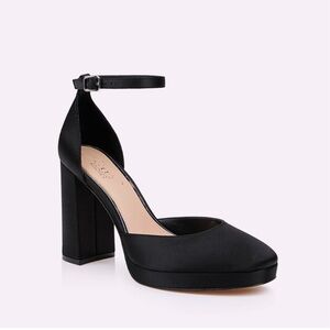 Jewel Badgley Heels Size 7 Mischka Black Satin Ankle Straps